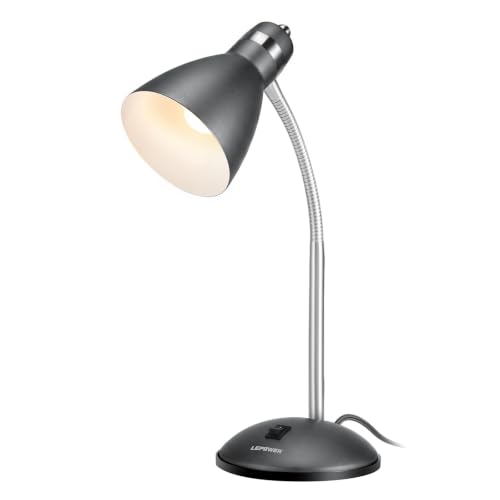 LEPOWER Metal Desk Lamp, Adjustable GooseNeck Reading Light for Bedroom | Compact & Sturdy, Space-Saving for Bedside & Dorm, E26 Table Lamp, Eye-Caring, Ideal for Study, Office, Back to School - color: Sandy Black