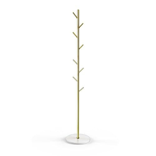 Coat Rack with Real Marble Base, Freestanding Metal Clothing Rack with 8 Hooks, Modern Hall Tree for Entryway, Bedroom & Office, Space Saving Coat Hanger Stand for Small Spaces (Gold) - color: Gold