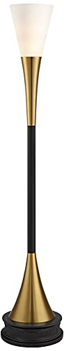 Piazza Brass and Black Torchiere 77" Tall Floor Lamp with Black Riser | Modern Industrial Style Antique Metal Frosted White Glass Shade for Living Room Reading House Bedroom Home Office - color: Black and Gold - Riser Included