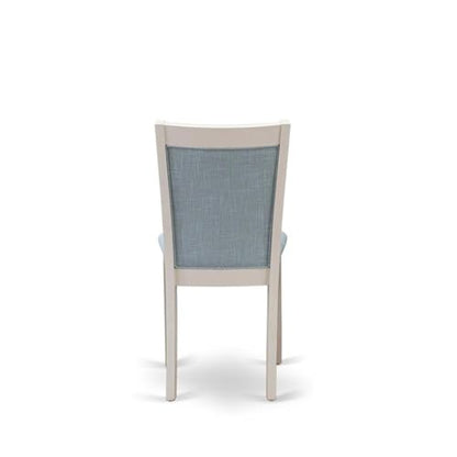 East West Furniture MZC0T15 Monza Parsons Dining Chairs - Baby Blue Linen Fabric Padded Chairs, Set of 2, Wirebrushed Linen White - color: Mzc0t15