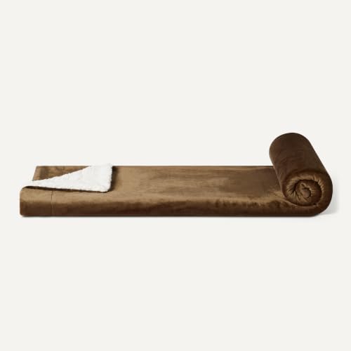 Amazon Basics Reversible Sherpa Throw Blanket, Soft Flannel and Plush, 50"x60", Brown - color: Brown, size: Throw (50"x60")