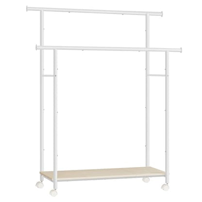 SONGMICS Clothes Rack with Wheels, Double-Rod Clothing Rack for Hanging Clothes, 38.8 Inches Garment Rack with Shelf, Loads up to 220 lb, for Bedroom, Closet, Natural Beige and Cloud White UHSR152W01 | Clothing Rack for Hanging Clothes, 38.8 Inches, Loads