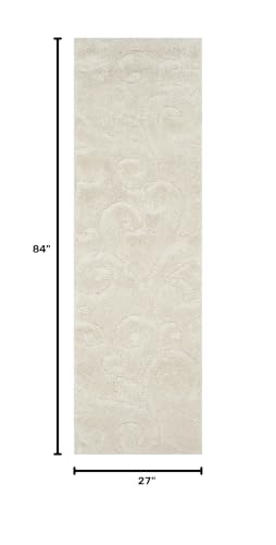 SAFAVIEH Florida Shag Collection Runner Rug - 2'3" x 7', Cream & Cream, Scroll Design, Non-Shedding & Easy to Clean, High-Low Plush Pile, Ideal for Bedroom, Foyer, Hallway (SG455-1111) - color: Creme, size: 2'3" x 7' (Runner)