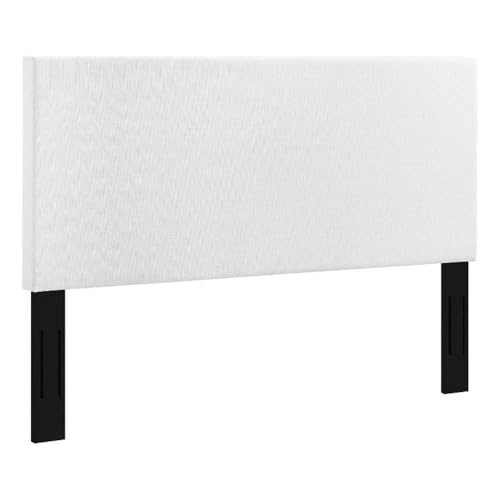 Pemberly Row Full/Queen Upholstered Linen Headboard, 54" H x 63.5" W x 3" D, White Finish, Black-Stained Wood Posts, Adjustable Mounting Heights, Foam Padding, Bedroom Decor - size: Full Queen