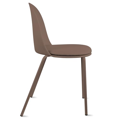 2xhome Set of 6 Modern Stackable Armless Dining Chairs, Plastic Shell Seat with Upholstered PU Leather Cushion Padded Seat Metal Legs for Home Kitchen Patio Cafe (Brown) - color: Brown, size: Padded Seat