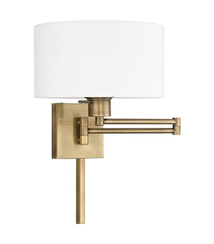 Livex Lighting 40036-01 1-Light Swing Arm Wall Light, Antique Brass | Off-White Fabric Shade - color: Antique Brass