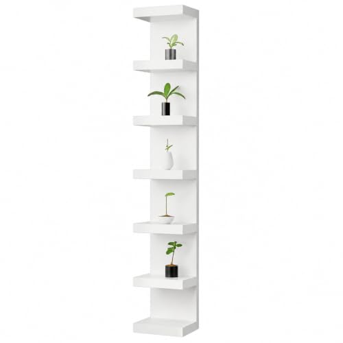 Lack Wall Shelf Unit with Extra Strong Backboard, Versatile 7 Tier Shelf Unit, White Lack Wall Shelf, Display Floating Shelf with LED Remote Control Light (White) - color: White