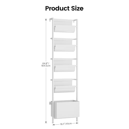 Homeiju Wall Mounted Kids Bookshelf with Storage Bin, 5-Tier Ladder Shelf, Suitable for Books, Toys, Magazines, Documents, Albums, White - color: White