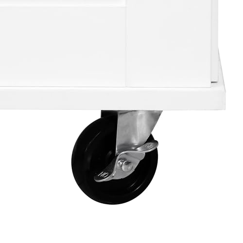 50.7" Kitchen Island with Storage Tilt Trash Can Cabinet and Pull Out Cabinet Organizer, Rolling Kitchen Island on 5 Wheels with Drop Leaf (White/tt) - color: White/Tt)