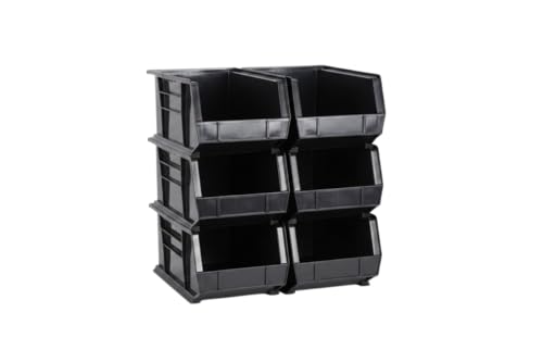 HE HUDSON EXCHANGE 15" x 8" x 7" (6 Pack) Plastic Stackable Storage Bin, Black - color: Black, size: 6 Pack