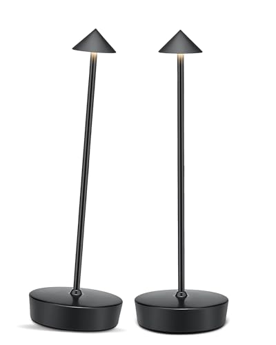 Cordless Led Table Desk Lamp 2 Pack, 7000mAh Battery Outdoor Table Light Waterproof for Restaurant Patio Camping Home Decor, USB-A Output, Brightness Memory, Dimmable - color: Black 2 Pack