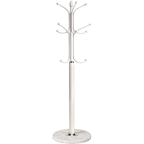 Kertnic Freestanding Coat Rack Stand, Heavy Duty Metal Hall Tree with 12 Hooks, 70 Inch Tall Stable Coat Hanger with 14.6" Natural Marble Base, Entryway Organizer for Coats Bags Hats Purses (White) - color: White