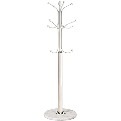 Kertnic Freestanding Coat Rack Stand, Heavy Duty Metal Hall Tree with 12 Hooks, 70 Inch Tall Stable Coat Hanger with 14.6" Natural Marble Base, Entryway Organizer for Coats Bags Hats Purses (White) - color: White