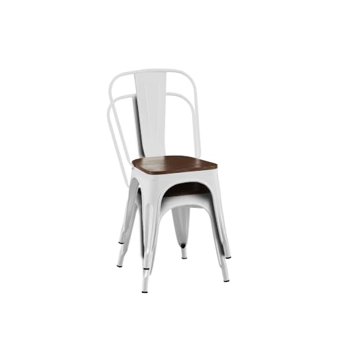 Penau Dining Chairs Set of 2, Stackable, White Walnut | High Gloss White Finish, Walnut Wooden Seat, Stackable Storage, Indoor Outdoor Use, Easy Assembly