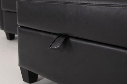 ERYE 99-Inch Oversized U Shaped Sectional Sofa 6 Seat Modular Storage Sofa Couch W/Deep Seat,Pet Friendly Faux Leather Upholstered Convertible Sleeper Sectional Couch with Ottomans - color: Black 99"