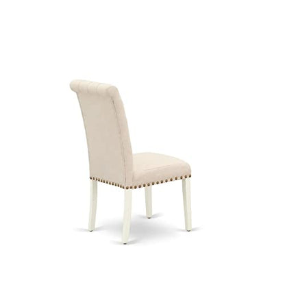 East West Furniture DLBR3-WHI-02 3 Piece Modern Dining Table Set Contains a Round Wooden Table with Dropleaf and 2 Light Beige Linen Fabric Parson Dining Chairs, 42x42 Inch, Linen White - color: Dlbr3-whi-02