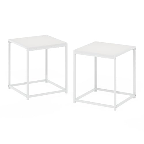 Furinno CAMNUS Side Table Set of 2, Metal Frame End Table, Square Open Design Night Stand, Bedside Table, Easy Assembly, for Living Room, Bedroom, Solid White - color: Solid White/White, size: Set of 2, 15.8" Square