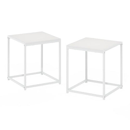 Furinno CAMNUS Side Table Set of 2, Metal Frame End Table, Square Open Design Night Stand, Bedside Table, Easy Assembly, for Living Room, Bedroom, Solid White - color: Solid White/White, size: Set of 2, 15.8" Square