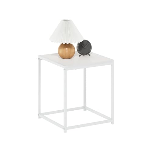 Furinno CAMNUS Side Table, Modern End Table with Metal Frame, Square Open Design Night Stand, Bedside Table, Easy Assembly, for Living Room, Bedroom, Solid White - color: Solid White/White, size: 1-Tier, 15.8" Square