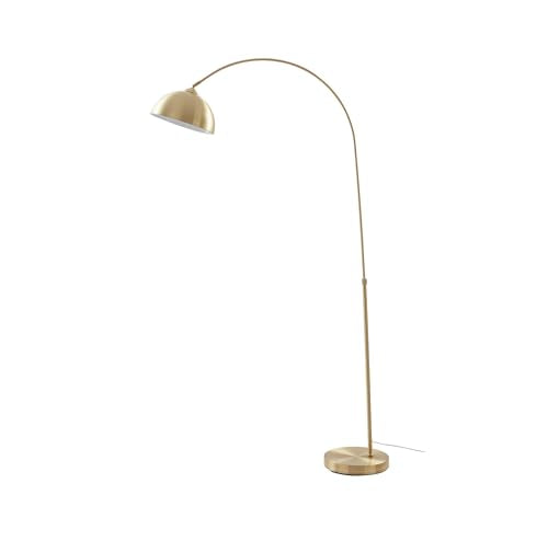 74.8" Arched Floor Lamp, Height Adjustable Arc Floor Lamp for Living Room in Matte Gold/Brass with Foot Switch, Over Couch Reading Floor Lamp for Bedroom Office, 1 x E26 Bulb Not Included
