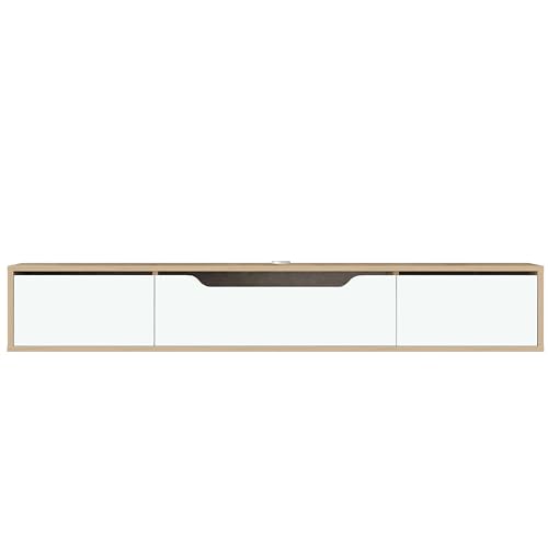 Atelier Mobili Floating TV Stand for Up to 80 Inch TVs – Wall Mounted Media Console with Handle-Free Doors – Modern Entertainment Center with Hidden Storage – White and Oak Finishes (Oak/White) - color: Oak / White