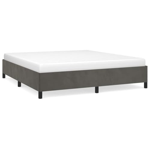 King Size Bed Frame, Upholstered Platform Bed with Dark Gray Velvet Fabric, Sturdy Engineered Wood Support, Modern Bedroom Furniture - color: Dark Gray, size: King & 13.8"