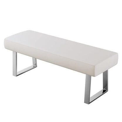JIEXI 55" Rectangle Upholstered Entryway Bed End Bench with Chrome Legs | PU Leather Seat Footstool, Sturdy Silver Metal Base, Versatile for Bed End, Plant Stand, Foyer - color: White, size: 55 IN