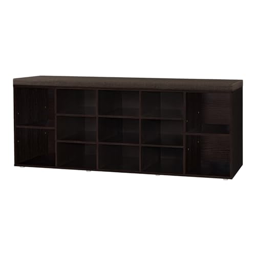 Shoe Storage Bench with Cushion, 13-Cubby Shoe Rack with Seat | 50.8"L Entryway Shoe Organizer Bench, Adjustable Shelves for Boots, Removable Washable Cushion, Closet/Hallway, Espresso - color: Espresso, size: 13 Cubby
