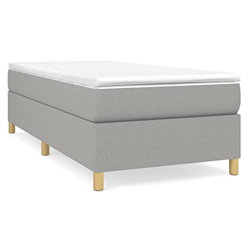 Single Bed Frame, Modern Upholstered Fabric Platform Bed with Sturdy Wooden Slats, Light Grey Twin Size Foundation for Bedroom, Easy Assembly - size: Single