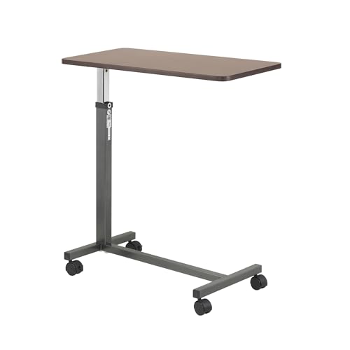 Drive Medical Overbed Table with Wheels, Woodgrain Top, Silver Vein | Overbed Table with Wheels Offers Secure Height Adjustment and Smooth Rolling Design for Everyday Comfort - color: Silver Vein