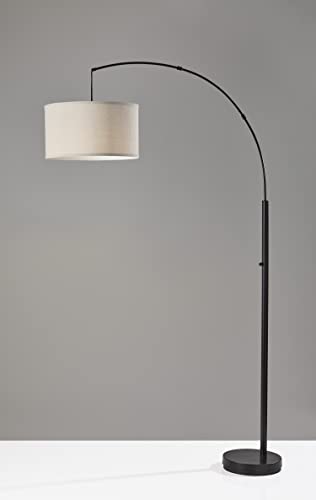 Adesso Arc Floor Lamp with Curved Arm and Oatmeal Fabric Drum Shade – Transitional Overhead Accent Light for Living Room, Bedroom, Home Office, or Reading Area, 74” Tall
