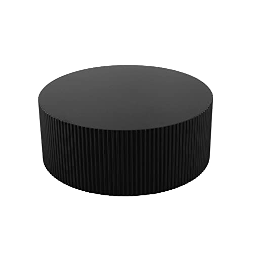 JUSTONE Black Round Coffee Table for Living Room, 35.43" Round Wood Circle Drum Coffee Table End Table Side Table for Home Office, Matte Black (ø35.4'' x 13.7'') - color: 35.4'' - Black