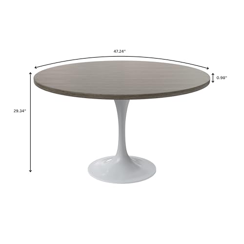LeisureMod Verve Mid-Century Modern Dining Table with a 48" Round MDF Tabletop and White Steel Pedestal Base for Kitchen and Dining Room (Dark Maple) - color: Dark Maple Wood, size: 48 inch Wide