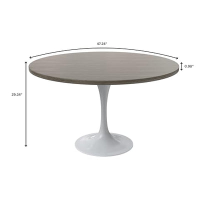 LeisureMod Verve Mid-Century Modern Dining Table with a 48" Round MDF Tabletop and White Steel Pedestal Base for Kitchen and Dining Room (Dark Maple) - color: Dark Maple Wood, size: 48 inch Wide