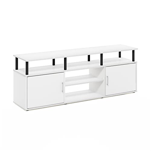 Furinno Jensen Entertainment Center Stand for TV up to 70 Inch, Plastic Pole, Solid White/Black - color: Solid White/Black