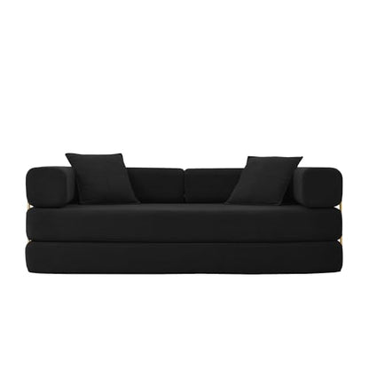 HANXIN 78 Inch Convertible Sleeper Sofa Bed, Folding Floor Mattress Couch with Fixed-Shape Frame, Futon Boneless Couch Lounge Loveseat with Pull Out Bed, No Assembly Required (Black) - color: Black, size: 78" Loveseat Sofa Bed
