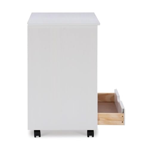 Linon Callie Multipurpose Six Drawer Dresser Wide Wood Rolling File Cabinet Storage Cart in White Wash