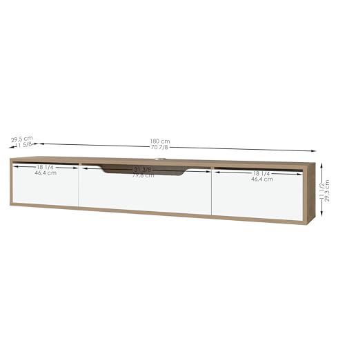 Atelier Mobili Floating TV Stand for Up to 80 Inch TVs – Wall Mounted Media Console with Handle-Free Doors – Modern Entertainment Center with Hidden Storage – White and Oak Finishes (Oak/White) - color: Oak / White