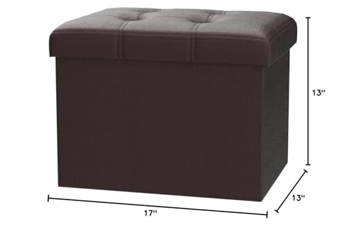 Bsketa Storage Ottoman, Folding Foot Stool with Thicker Foam Padded Seat Small Leather Storage Ottoman Bench Foot Rest for Living Room Foldable Coffee Table 17x13x13in,Brown - color: Brown