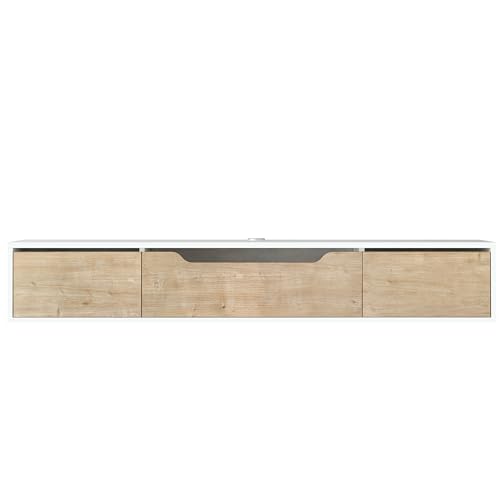 Atelier Mobili Floating TV Stand for Up to 80 Inch TVs – Wall Mounted Media Console with Handle-Free Doors – Modern Entertainment Center with Hidden Storage – White and Oak Finishes (White/Oak) - color: White / Oak