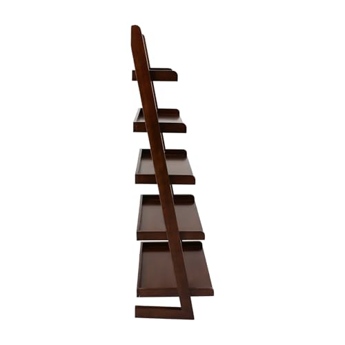 5-Tier Ladder Shelf, Minimalism Wood Ladder Bookshelf L-Shaped Leaning Storage Bookshelf Freestanding Open Bookcase for Living Room Bedroom Offices (Walnut Brown)