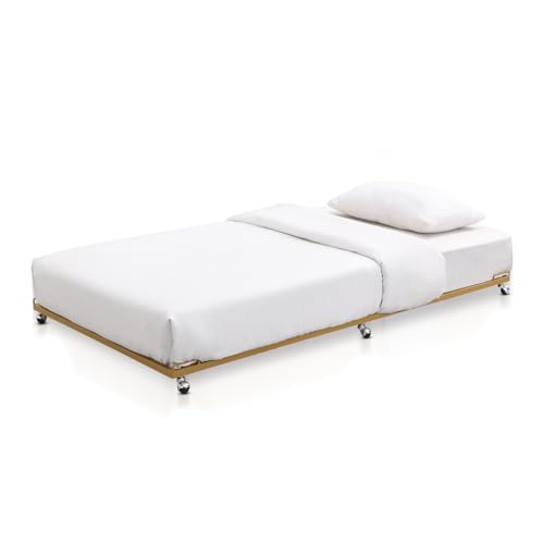 Kings Brand Twin Roll-Out Metal Platform Trundle Bed Frame, Honey Mustard | Space-Saving Guest Bed - Slides Under Daybeds for Overnight Visitors, Dorms, and Small Spaces - color: Honey Mustard