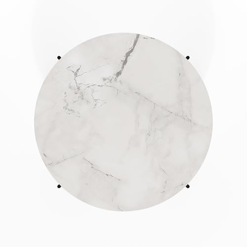 Furinno BESI 2-Tier Round Modern Coffee Table with Metal Legs, Side Table with Open Shelf, for Living Room, Bedroom, Home Office, Marble White - color: Marble White/Black, size: Metal Frame Coffee Table