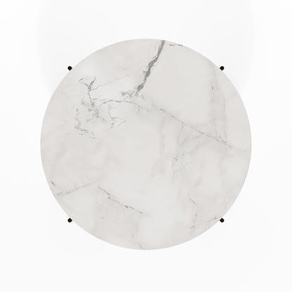 Furinno BESI 2-Tier Round Modern Coffee Table with Metal Legs, Side Table with Open Shelf, for Living Room, Bedroom, Home Office, Marble White - color: Marble White/Black, size: Metal Frame Coffee Table