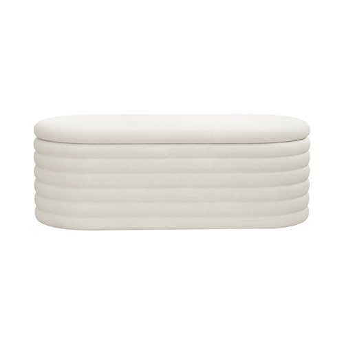 Storage Ottoman Bench 40 inch Upholstered Chenille Fabric Storage Bench for Bedroom End of Bed Stool Aesthetic Large Storag Ottoman for Living Room Entryway,Beige White | Chenille Fabric Storage Ottoman, End of Bed Stool,Large Bench Hidden Storage,No Asse