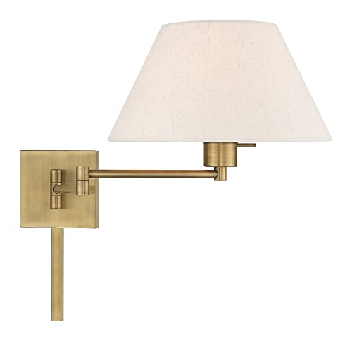 Livex Lighting 40038-91 1-Light Swing Arm Wall Light, Brushed Nickel | Oatmeal Fabric Shade - color: Brushed Nickel