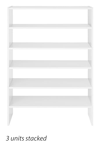 Whitmor Wood Stackable 2-Shelf Shoe Rack, White, 24 inches，2 Pack - color: White, size: 24 INCH X2