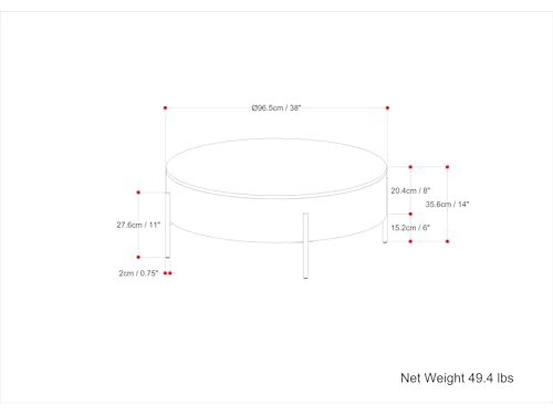 SIMPLIHOME Sawhorse 48" Wide Walnut Veneer and Metal Coffee Table | Modern round coffee table with black metal legs and a large surface; cocktail table or center table for living rooms. - color: White Wash