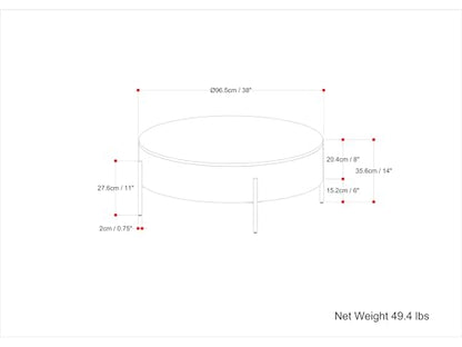 SIMPLIHOME Sawhorse 48" Wide Walnut Veneer and Metal Coffee Table | Modern round coffee table with black metal legs and a large surface; cocktail table or center table for living rooms. - color: White Wash