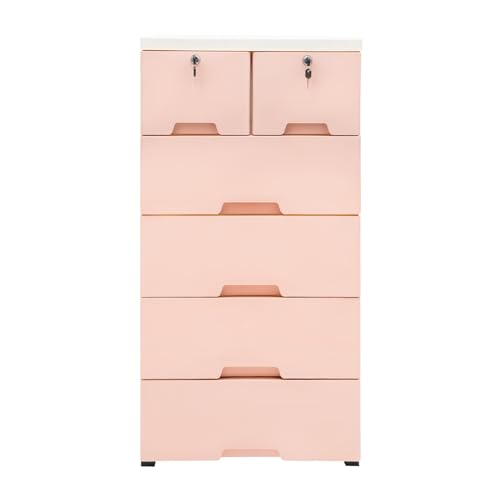 Modern 5 Tier Storage Tower with 6 Drawer and 5 Wheels, Storage Organizer Rack, Movable Storage Tall Small Closet for Rooms, Sofa, Cabinet (White, Pink) - color: White, Pink